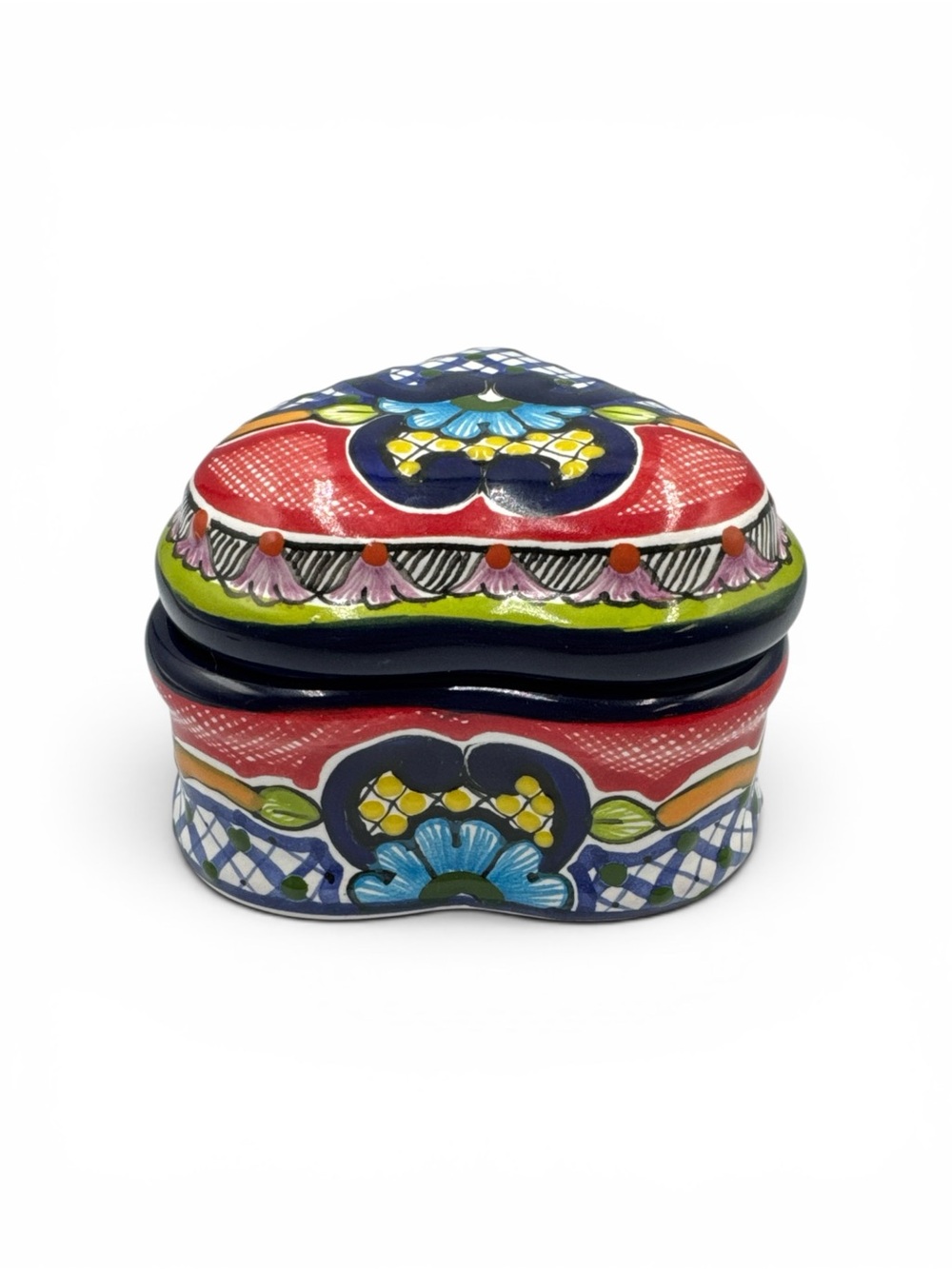 Vintage Arte Talavera Puebla Mexico Heart Trinket Box Hand Painted Lead Free - Picture 4 of 6